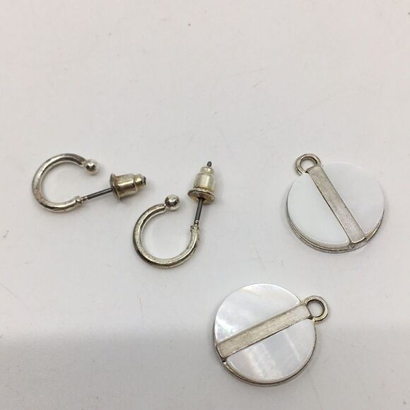 Caracol Silver Tone and White Shell Hoop Earrings - Picture 8 of 13